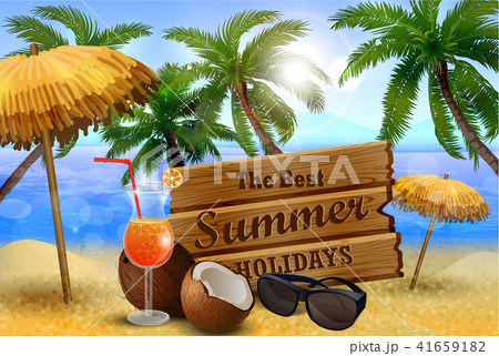 Beautiful beach view with wooden board 41659182