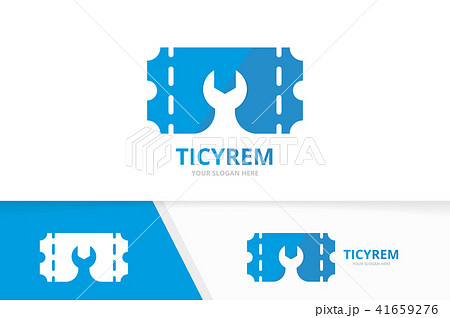 Vector ticket and repair logo combination. Ducket and fix symbol or icon. Unique card and service 41659276