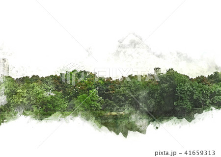 tree and field landscape on watercolor painting 41659313