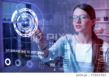 Progressive teacher touching the diagram on the screen 41662465