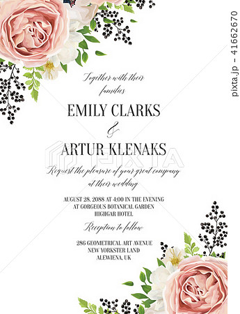 Wedding floral watercolor invite, invitation card 41662670