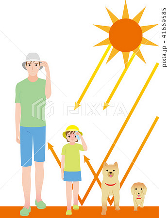 身長差と地面からの照り返し 熱中症注意 のイラスト素材