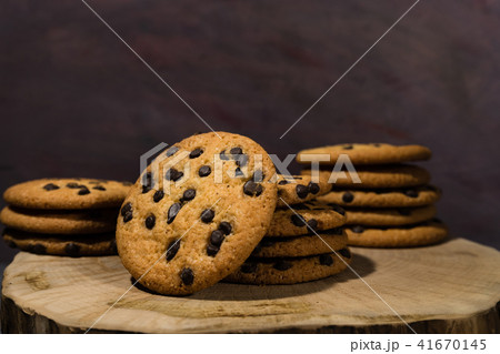 Cookies with chocolate crumbs on the table.  41670145