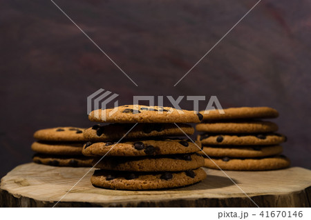 Cookies with chocolate crumbs on the table. Cookies with chocolate crumbs on the table. 41670146