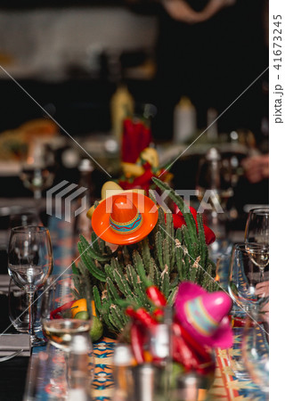 Mexican style decoration in a restaurant 41673245