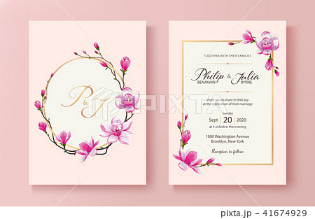 Flower Wedding Invitation Card モクレン模様 結婚式招待状 のイラスト素材
