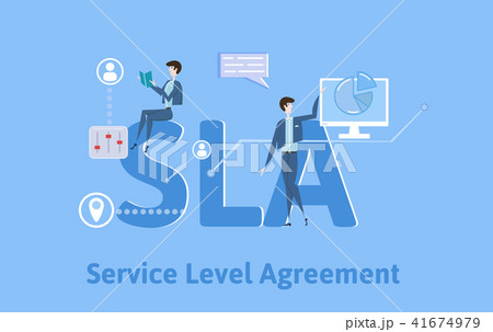 SLA, Service Level Agreement. Concept table with keywords, letters and icons. Colored flat vector 41674979