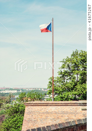 Czech flag on the Spilberk castle, Brno, Czech 41675267