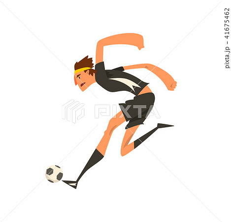 Soccer player in black uniform kicking the ball cartoon vector Illustration on a white background 41675462