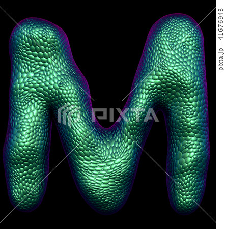 Letter M made of natural green snake skin texture isolated on black. Letter M made of natural green snake skin texture isolated on black. 41676943