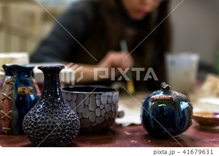 Beautiful ceramic vases at pottery workshop 41679631