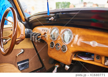 Wooden interior of an old car 41680771