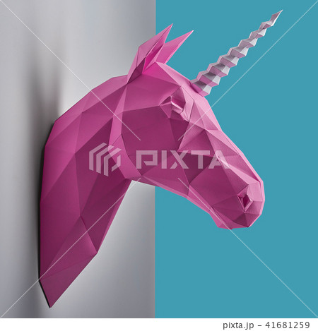 Pink saturated geometrical unicorn's head. Pink saturated geometrical unicorn's head. 41681259