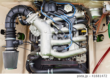 Well maintained engine of an old Russian car Well maintained engine of an old Russian car 41681472