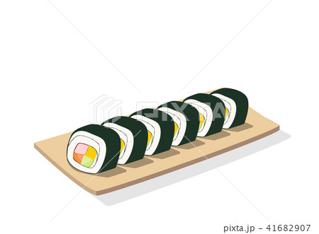 Sliced sushi roll on wooden plate, isolated vector Sliced sushi roll on wooden plate, isolated vector 41682907