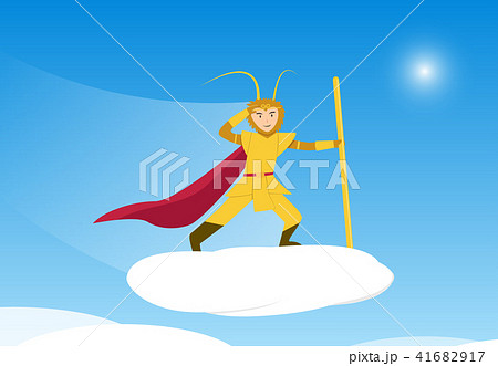 Sun Wukong Monkey King On Cloud Traveling To Skyのイラスト素材