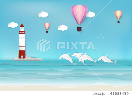 Lighthouse and Dolphin in the sea background 41683459
