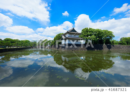 皇居の巽櫓と桔梗濠に映える景観 41687321