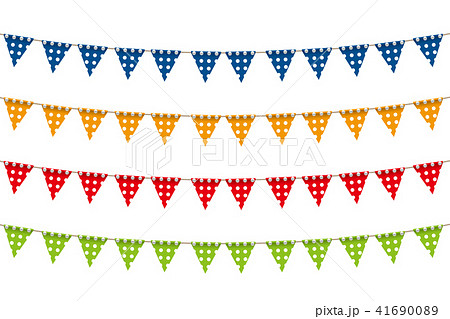 イラスト素材 カラフルなガーラント三角旗 パーティーフラッグのセット ドット 水玉のイラスト素材