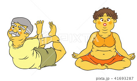 ダイエットヨガをする、シニア男性とぽっちゃり女性 41693287