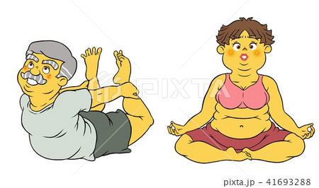 ダイエットヨガをする、シニア男性とぽっちゃり女性 41693288