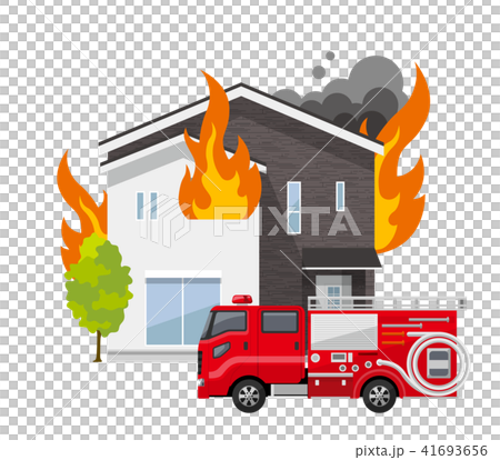 家、一軒家:火事、火災、消防車 家、一軒家:火事、火災、消防車 41693656
