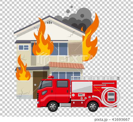 古い家、一軒家:火事、火災、消防車 古い家、一軒家:火事、火災、消防車 41693667