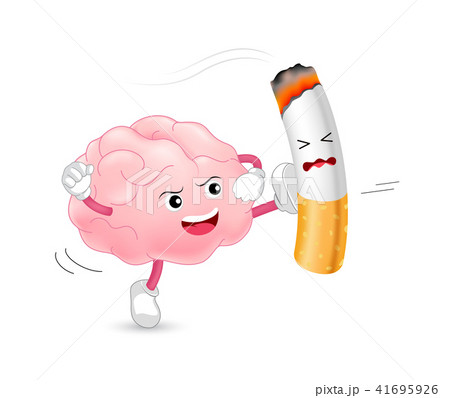 Brain character attacking the cigarette. Brain character attacking the cigarette. 41695926