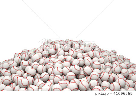 3d rendering of a huge heap of white baseballs with red stitching on a white background. 3d rendering of a huge heap of white baseballs with red stitching on a white background. 41696569