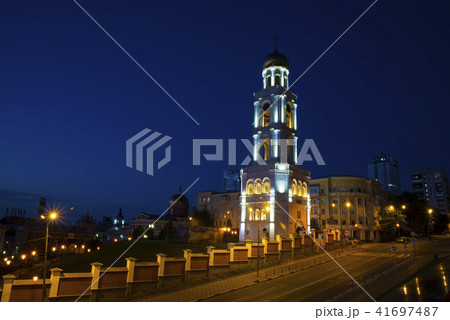 Bell tower with the Church of St. Nicholas at night in Samara Russia. 27 June 2018 Bell tower with the Church of St. Nicholas at night in Samara Russia. 27 June 2018 41697487
