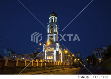 Bell tower with the Church of St. Nicholas at night in Samara Russia. 27 June 2018 Bell tower with the Church of St. Nicholas at night in Samara Russia. 27 June 2018 41697496