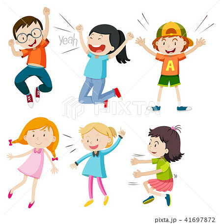 A Set Of Active Kids On White Backgroundのイラスト素材