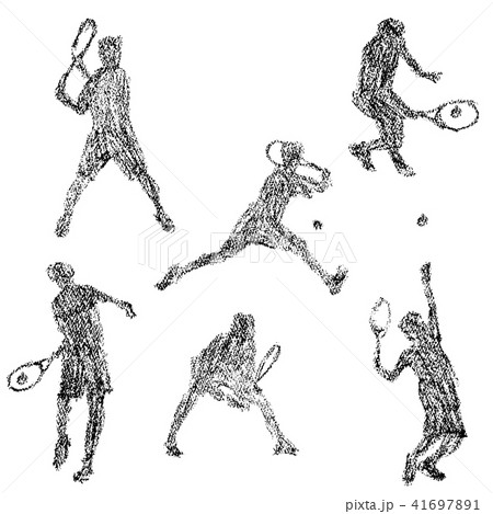 クレヨンで描いたテニス選手のイラストのイラスト素材
