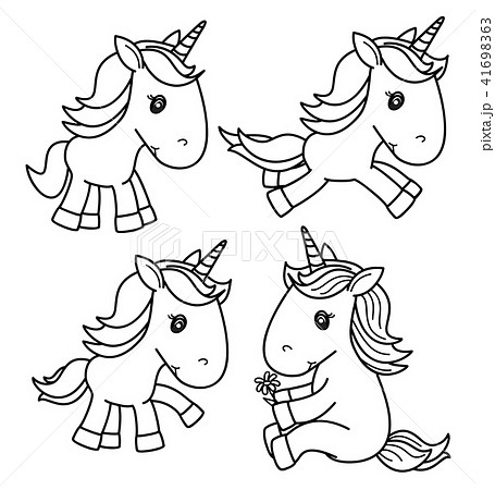 Vector cute baby unicorn black silhouettes. Vector cute baby unicorn black silhouettes. 41698363