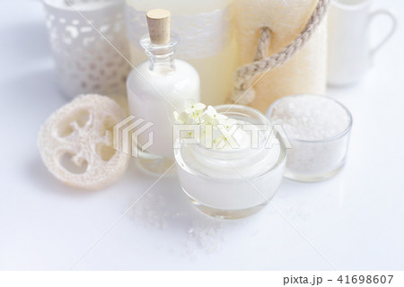 Spa composition with candles, cream, salt Spa composition with candles, cream, salt 41698607