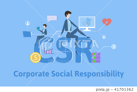 CSR, Corporate Social Responsibility. Concept table with keywords, letters and icons. Colored flat 41701362