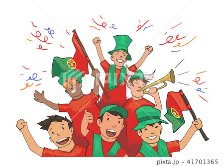 National football team supporters cheering for the players. Football fans with national attributes 41701365