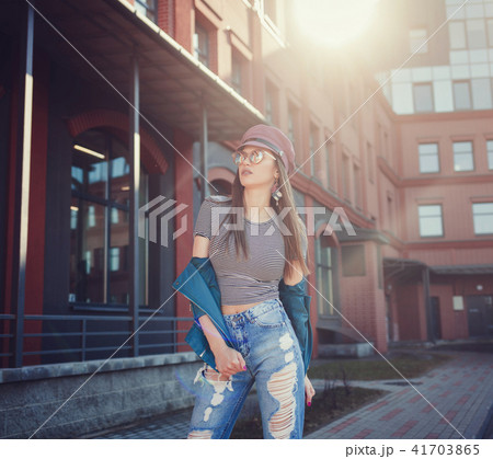 portrait fashion model in a leather jacket 41703865