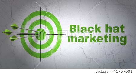 Marketing concept: target and Black Hat Marketing on wall background 41707001