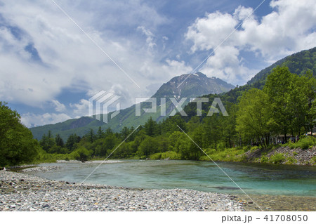 上高地 梓川と焼岳／長野県松本市 41708050