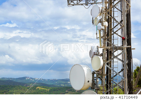 Telecommunication tower with antennas of cellular Telecommunication tower with antennas of cellular 41710449