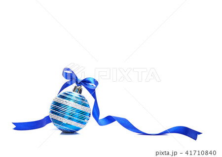 Blue Christmas ball with ribbon bow on white background Blue Christmas ball with ribbon bow on white background 41710840