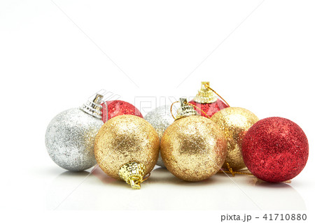 beautiful red gold and silver Christmas balls on white 41710880