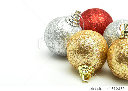 beautiful red gold and silver Christmas balls on white 41710882