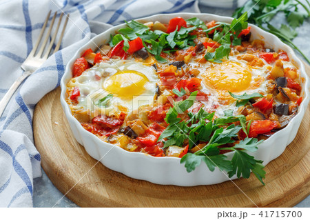 Homemade spicy shakshuka with eggs. Homemade spicy shakshuka with eggs. 41715700
