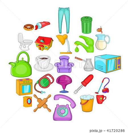 Breakfast in bed icons set, cartoon style Breakfast in bed icons set, cartoon style 41720286