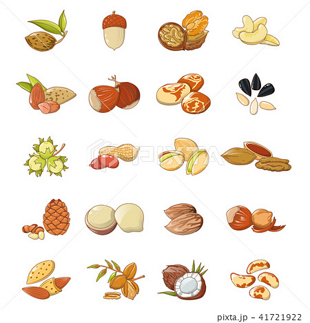 Nut types food icons set, cartoon style 41721922