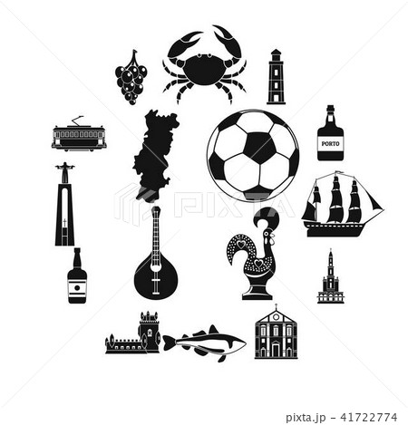 Portugal travel icons set, simple style Portugal travel icons set, simple style 41722774