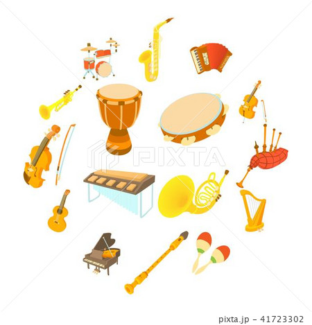 Musical instruments icons set, cartoon style 41723302
