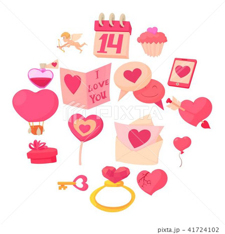 Saint Valentine icons set, cartoon style 41724102